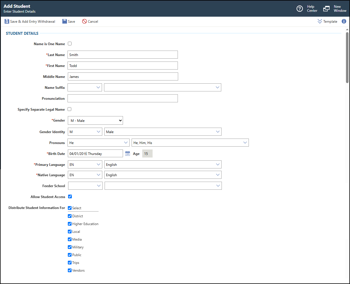 The Add Student screen displays student details fields to enter.
