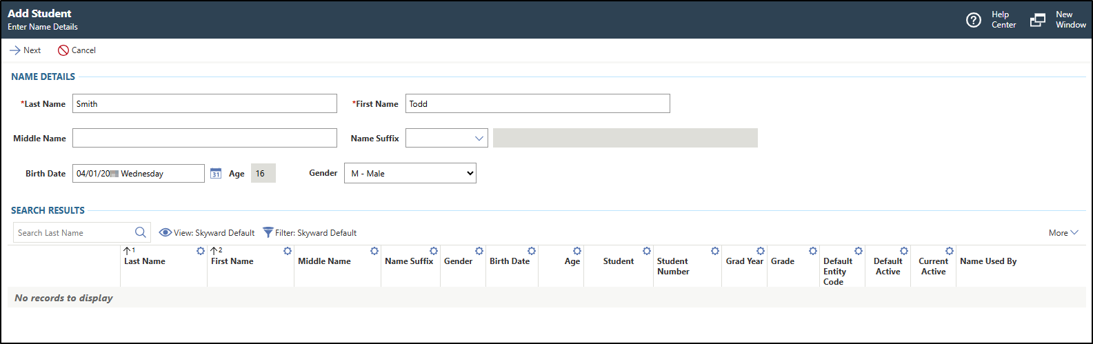 The Add Student screen displays details for adding Todd Smith as a student.